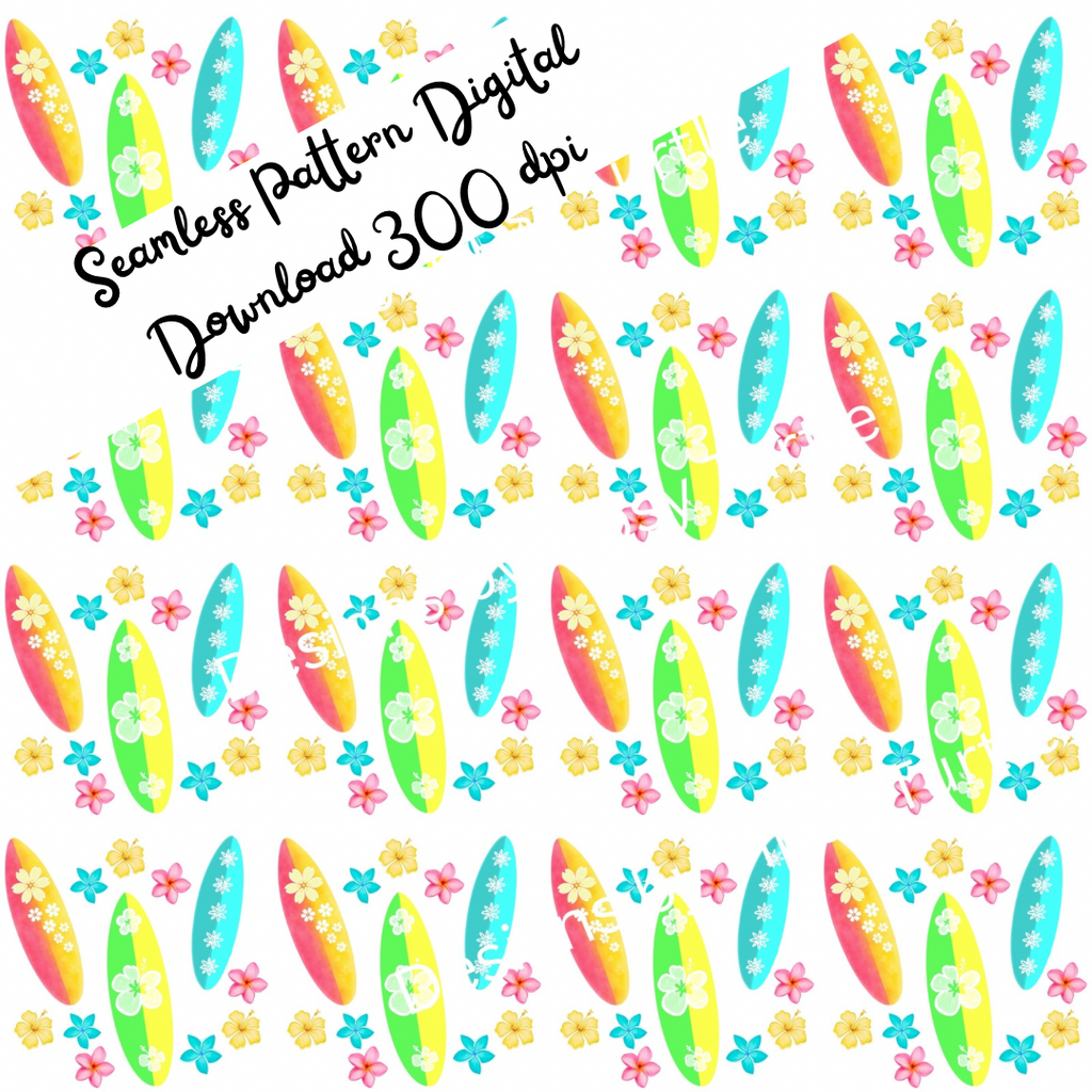 HAWAIIAN SURFBOARD, Seamless Pattern, PNG, Backgrounds, Printable Digital Paper, POD