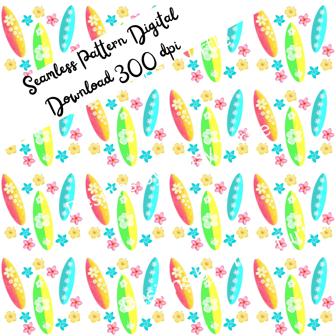 HAWAIIAN SURFBOARD, Seamless Pattern, PNG, Backgrounds, Printable Digital Paper, POD