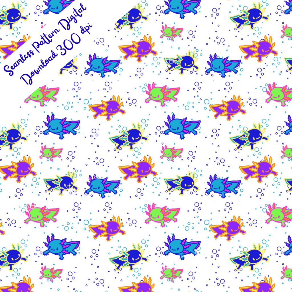 AXOLOTL VIBRANT Seamless Pattern, PNG, Backgrounds, Printable Digital Paper, POD (Copy)