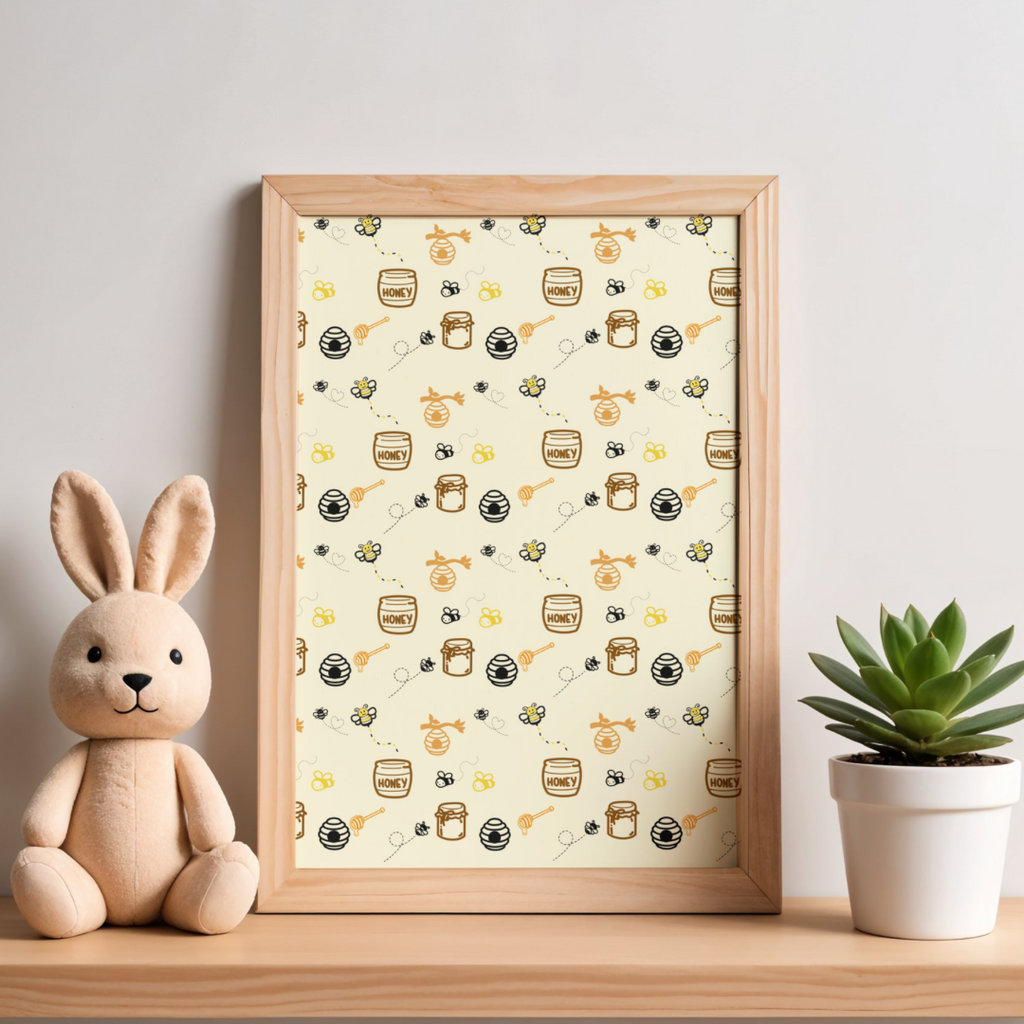 HONEYBEE HONEYPOT, Seamless Pattern, PNG, Backgrounds, Printable Digital Paper, POD (Copy) (Copy)