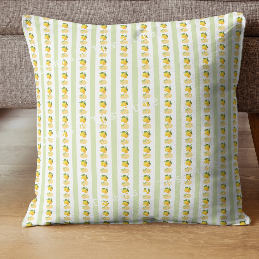 JUICY LEMON STRIPE WITH GREEN, Seamless Pattern, PNG, Backgrounds, Printable Digital Paper, POD