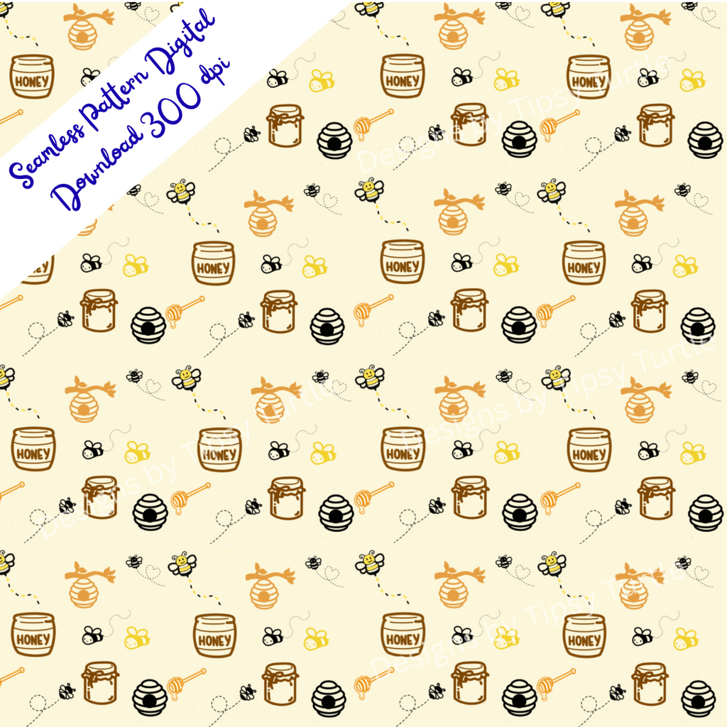 HONEYBEE HONEYPOT, Seamless Pattern, PNG, Backgrounds, Printable Digital Paper, POD (Copy) (Copy)
