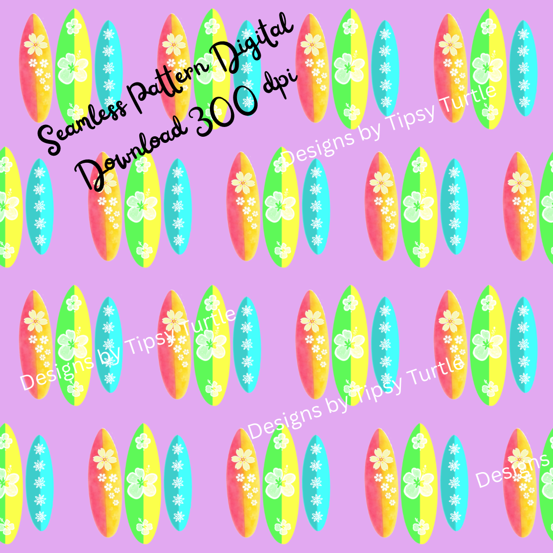 HAWAIIAN SURFBOARD, Seamless Pattern PNG, Digital Paper, Fabric, Wallpaper POD