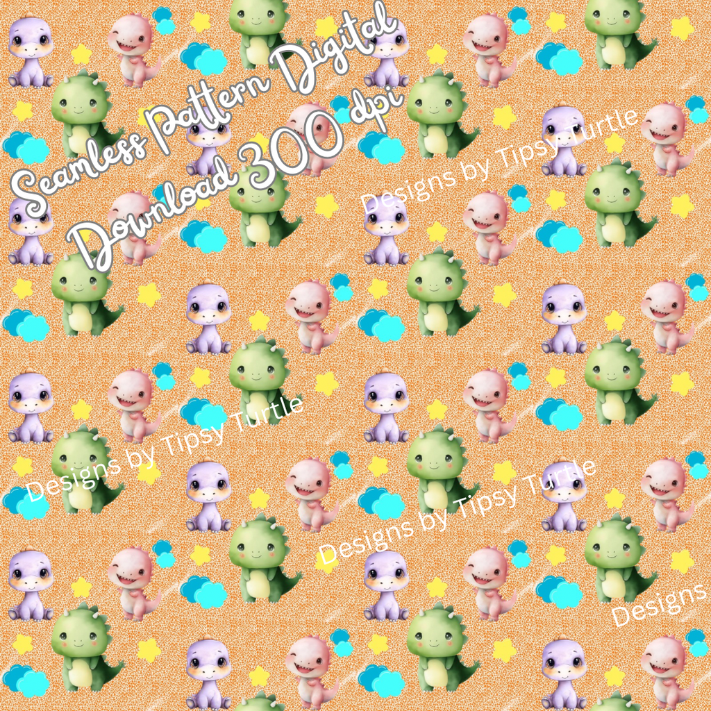 ADORABLE BABY DINOSAUR, Seamless Pattern, PNG, Backgrounds, Printable Digital Paper, POD (Copy)