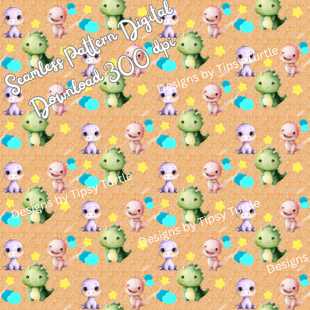 ADORABLE BABY DINOSAUR, Seamless Pattern, PNG, Backgrounds, Printable Digital Paper, POD (Copy)